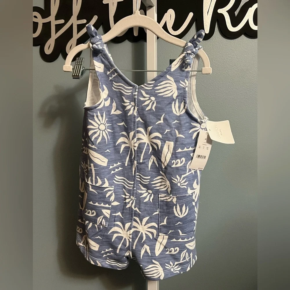 Grayson Mini Blue & White Tropical Print Sleeveless Short Romper NWT  4T